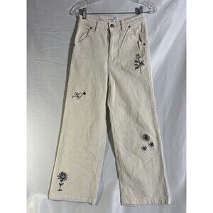 Melodie By Melodie Perrault Pants Woman's 2  Ivory Corduroy Embroidered